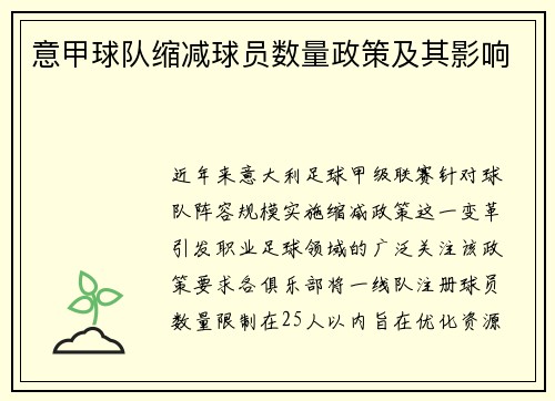 意甲球队缩减球员数量政策及其影响