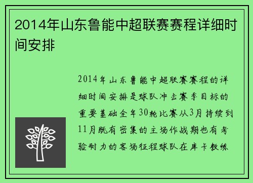 2014年山东鲁能中超联赛赛程详细时间安排